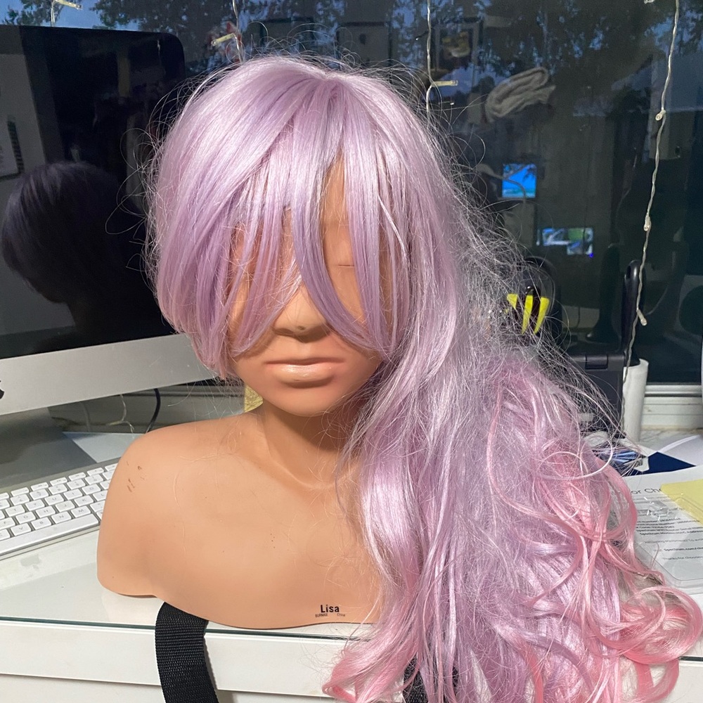 Cotton candy wavy long wig pink